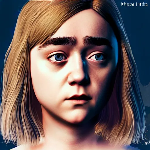 Image similar to Maisie Williams, straight hairstyle, white eyes, blonde hair, realistic render, short hair, unreal engine render, Icaro Carvalho