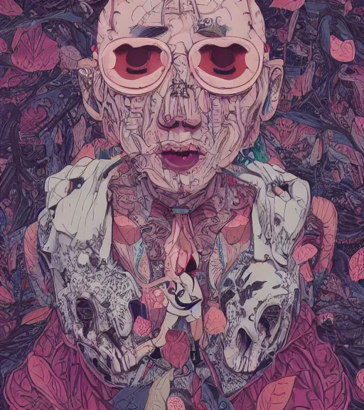 Prompt: portrait, nightmare anomalies, leaves with a razor by miyazaki, violet and pink and white palette, illustration, kenneth blom, mental alchemy, james jean, pablo amaringo, naudline pierre, contemporary art, hyper detailed