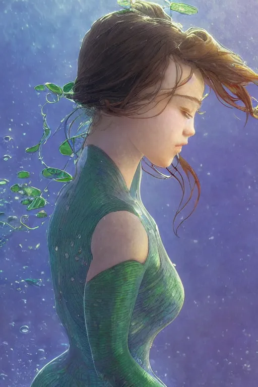 Image similar to a beautiful render of a beautiful female water sprite, water spray,, a beautiful face, perfectly shaded, atmospheric lighting, style of makoto shinkai, raphael lacoste, louis comfort tiffany, artgerm, karol bak, james jean, alphonse maria mucha