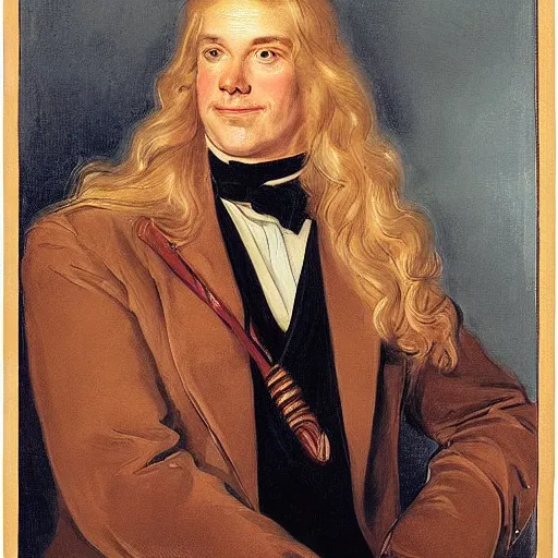 Prompt: a beautiful portrait of George Floyd with long golden blond hair gazing warmly at the viewer, golden hour, by J.C Leyendecker and Peter Paul Rubens