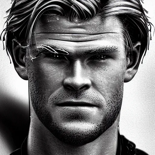 Image similar to A robot that looks like Chris Hemsworth, digital art