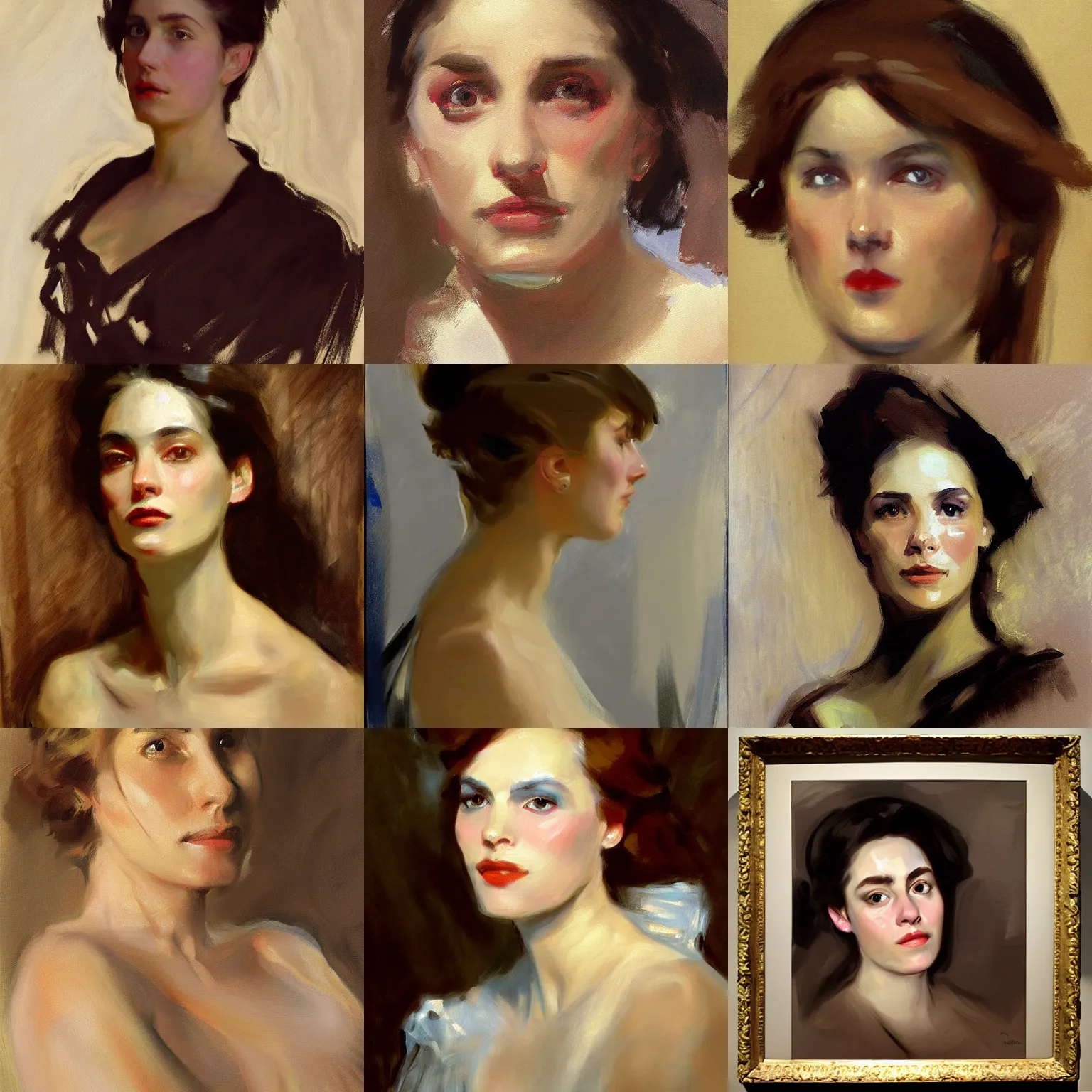 Prompt: 3 hour wip loose painting of a beautiful womans face, by john singer sargent