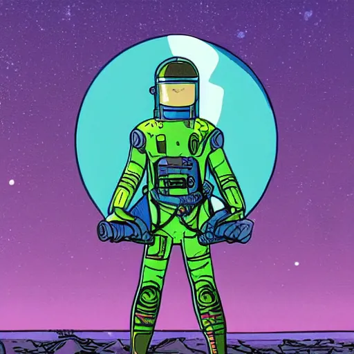 Image similar to a portrait of pilot android symbiotic in spacesuit on field forrest spaceship station landing laying lake artillery outer worlds in FANTASTIC PLANET La planète sauvage animation by René Laloux