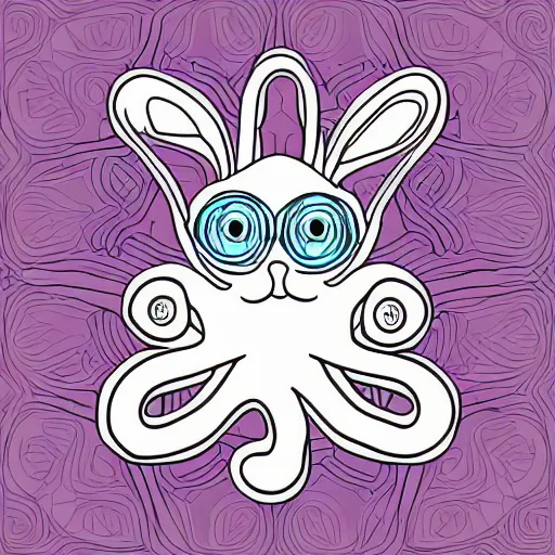 Image similar to a simplified vector based illustration about a very cute galactic octopus bunny, style of Akira motion movie, space colors, smooth and clean vector curves, no jagged lines, vinyl cut ready