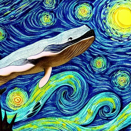 Image similar to portrait of whale swimming on a starry night sky, swimming across the universe, oniric, dreamy, beautiful, highly detailed, cinematic