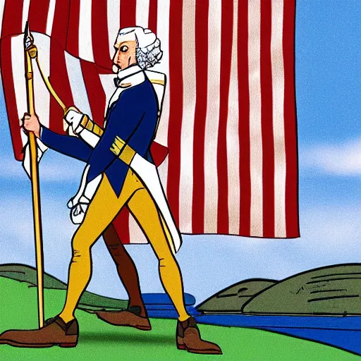 Prompt: george washington revolutionary war 1 9 9 0 s disney, cel shading still reimagined