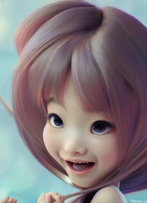 Image similar to a cute asian girl singing, flowing hair in the style of pixar animation, full body shot, viewed from bellow, award winning, hyper detailed, studio lighting, artstation, octane renderer, unreal engine