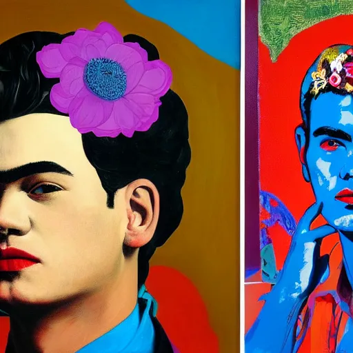 Image similar to detailed oil painting of matgot robbie in detail with flowers by james jean, by andy warhol, by frida kahlo