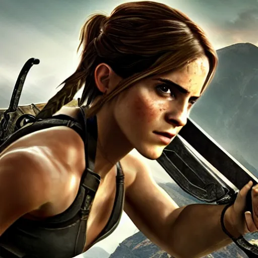 Image similar to Screenshot of Emma Watson as Lara Croft video game