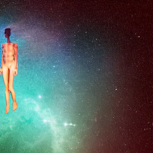 Prompt: A translucent transparent human floating in a galaxy, award-winning