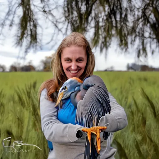 Image similar to woman holding a great blue heron