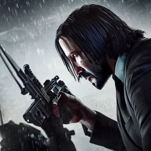 Image similar to john wick in call of duty warzone 4k, high detail, high-resolution photograph, professional photography, ultra-detail