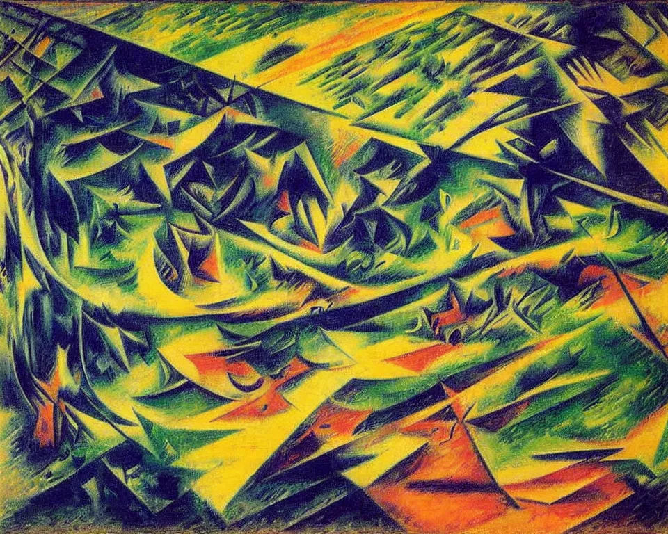 Image similar to abstract courtroom in the rainforest during a monsoon by umberto boccioni. detailed, proportional, romantic, enchanting, achingly beautiful, graphic print, trending on artstation, jungle, tropical, foliage