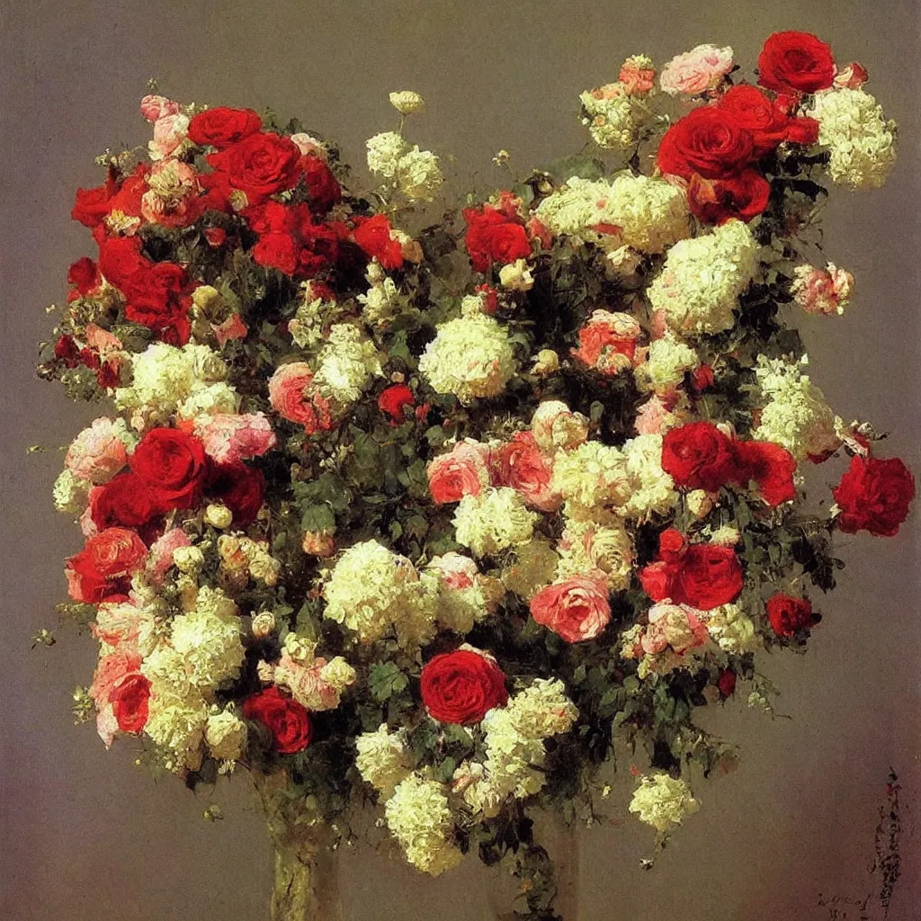 Image similar to a bouquet of flowers, by ilya repin