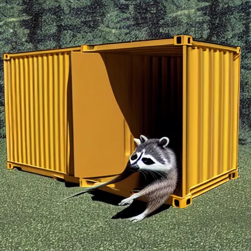 Prompt: raccoon shipping container,