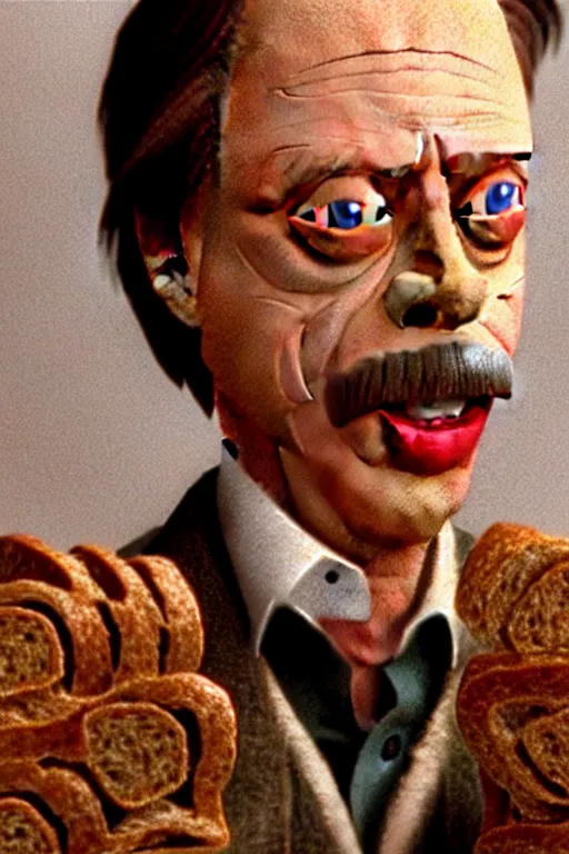 Image similar to film still of steve buscemi made out of bread in the royal tenenbaums, 4 k