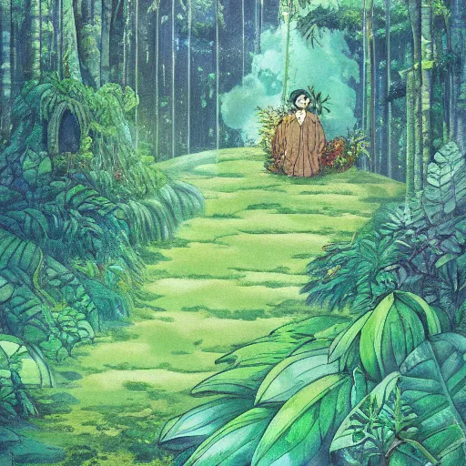 Prompt: studio ghibli an art of a rainforest