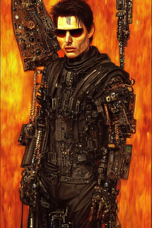 Prompt: portrait of demonic gothic Tom Cruise, cyberpunk, Warhammer, highly detailed, artstation, illustration, art by Gustav Klimt