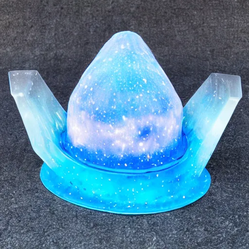 Prompt: blue ice crystal hat sculpture of galaxy