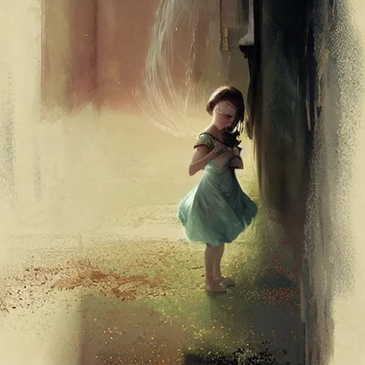 Prompt: little girl, artwork by greg rutkowski and hiroriko araki
