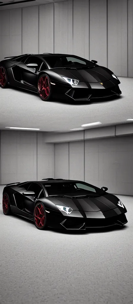 Image similar to Black Color Of A Lamborghini Aventador, unreal 5, hyperrealistic, realistic, photorealistic, dynamic lighting, highly detailed, cinematic landscape, studio landscape, studio lighting