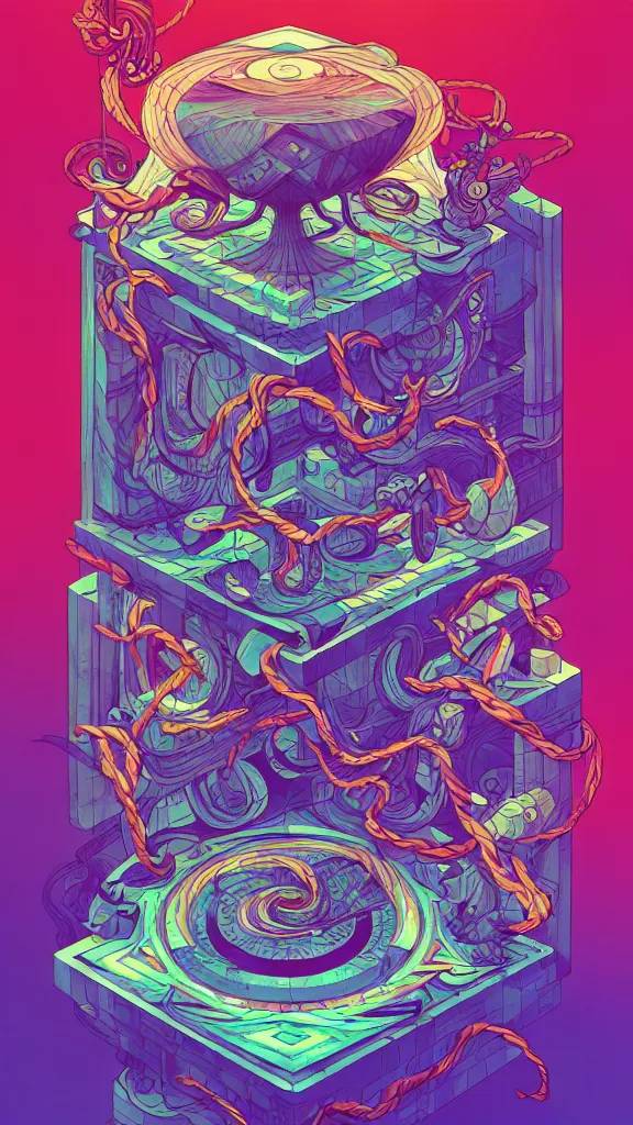 Image similar to arcane twisted turn of fate abstraction, centered award winning ink pen illustration, isometric abstract illustration by dan mumford, edited by craola, technical drawing by beeple and tooth wu, tiny details by artgerm and watercolor girl, symmetrically isometrically centered