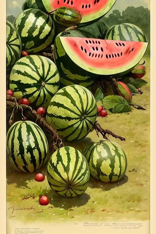 Image similar to ( ( ( ( ( 1 9 5 0 s watermelon farm poster. muted colors. ) ) ) ) ) by jean - baptiste monge!!!!!!!!!!!!!!!!!!!!!!!!!!!!!!