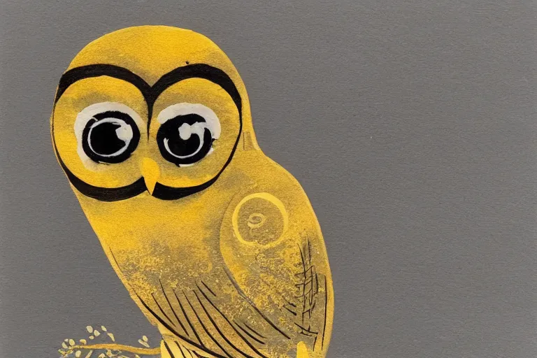 Prompt: beautiful serene owl, healing through motion, minimalistic golden ink aribrush painting on white background