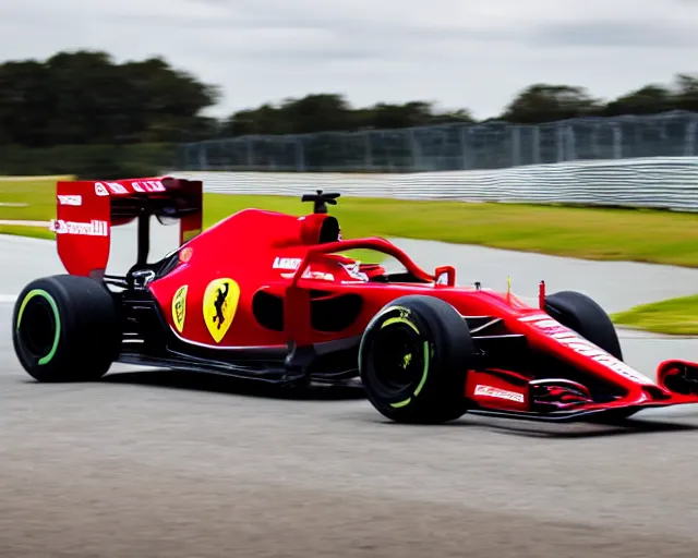 Image similar to live action photo of the 2 0 2 2 f 1 scuderia ferrari, 8 k, sports photography