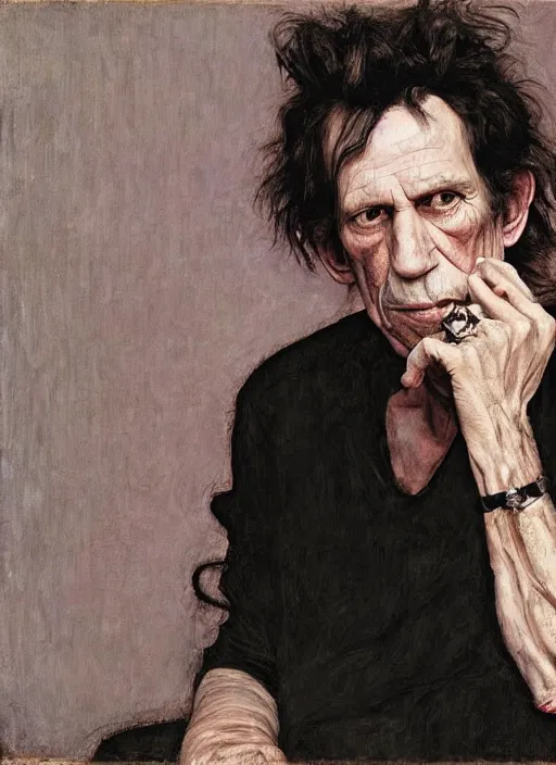 Prompt: keith richards by jeremy lipking egon schiele gottfried helnwein