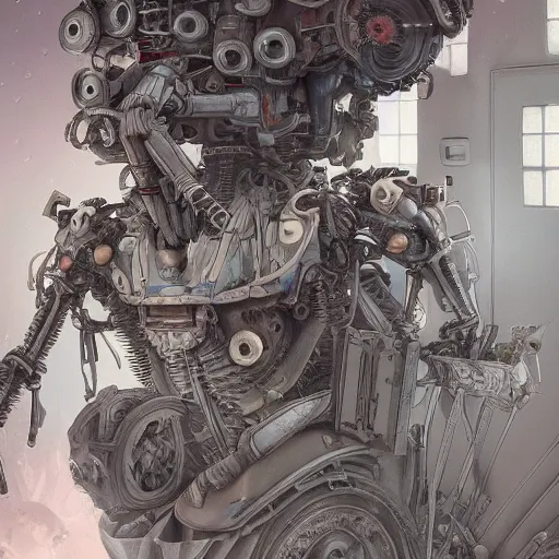 Prompt: hyperrealistic photography of a machine entering a beautiful skeleton astronaut host in the style of jin kagetsu, james jean and wlop, highly detailed, sharp focus, intricate concept art, digital painting, ambient lighting, 4 k, artstation