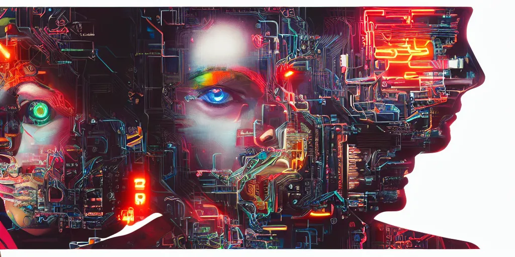 Image similar to portrait of computer & circuits, 8 k, by tristan eaton, trending on deviantart, face enhance, hyper detailed, minimalist, cybernetic, android, blade runner, full of colour, super detailed, cinematic, unreal engine, octane render