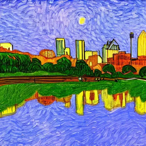 Prompt: atlanta skyline from piedmont park, in the style of van gogh - n 5