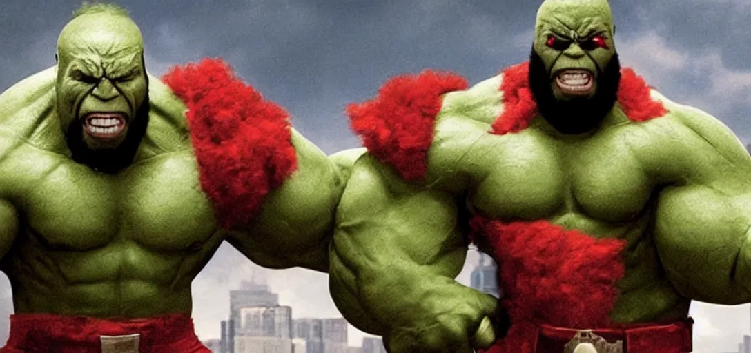 Prompt: still of mr. t as the hulk in marvel avengers