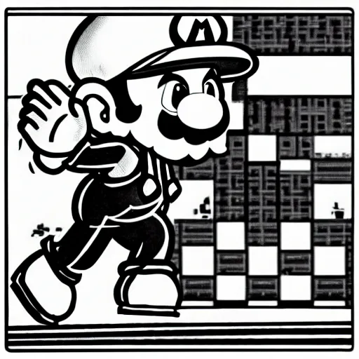 Prompt: mario in criminal style, monochrome