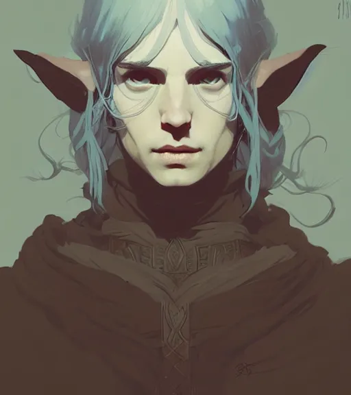 Image similar to portrait of elven mage ( lord of the rings ) by atey ghailan, by greg rutkowski, by greg tocchini, by james gilleard, by joe fenton, by kaethe butcher, dynamic lighting, gradient light blue, brown, blonde cream and white color scheme, grunge aesthetic