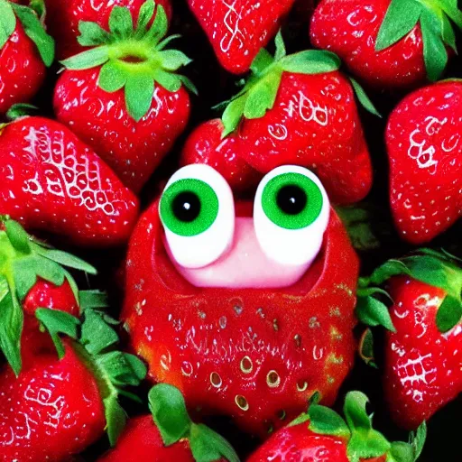 Image similar to strawberry creature with multiple eyes