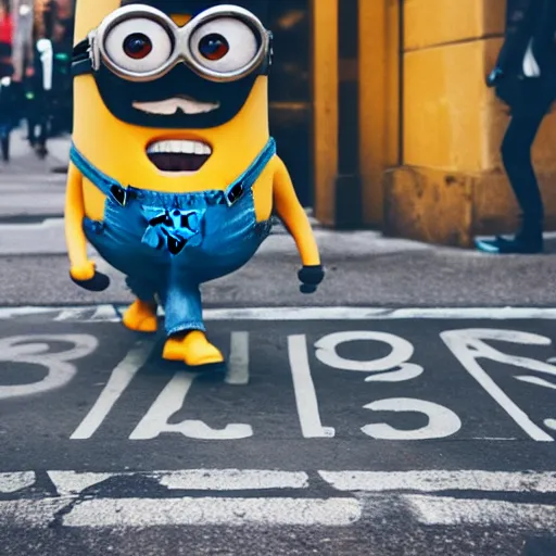 Image similar to 4 k instagram photo of a huge minion walking in new york city