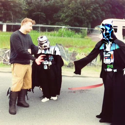 Image similar to photo of darth vader selling moshrooms