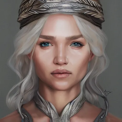 Prompt: Sasha Luss as Daenerys Targaryan, concept art, digital painting trending on artstation, highly detailed