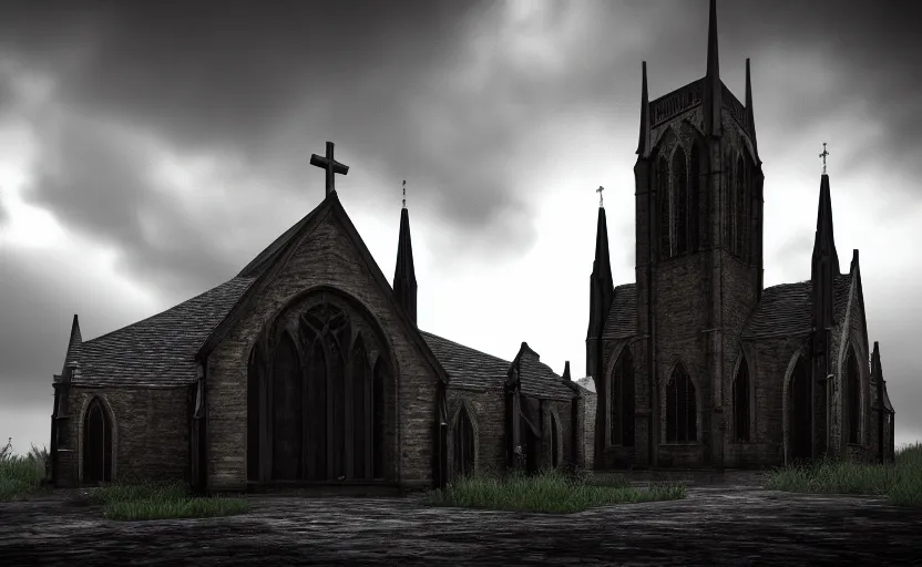 Image similar to a church. gothicpunk. gothic. architecture photography. 8K. detailed. photorealism. artstation. ultra realistic