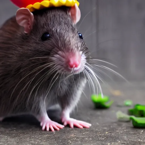 Prompt: photo of a rat wearing a sombrero