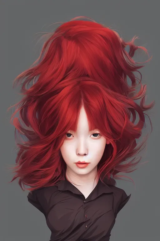 Image similar to girl with medium length red hair. black shirt. no face visible. centered median photoshop filter cutout vector behance hd artgerm jesper ejsing!