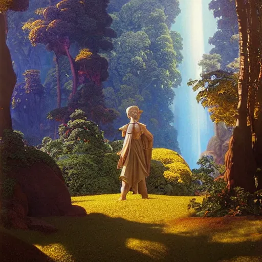 Image similar to a portal to another world glowing with magic. detailed. rule of thirds. intricate. sharp focus. wide angle. unreal engine 8 k. painting by maxfield parrish. wlop. greg rutkowski.