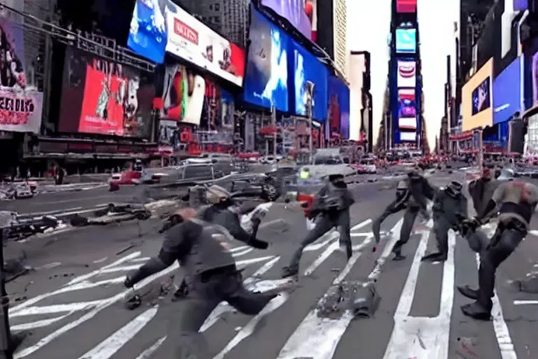 Image similar to robots attacking people in times square security camera footage