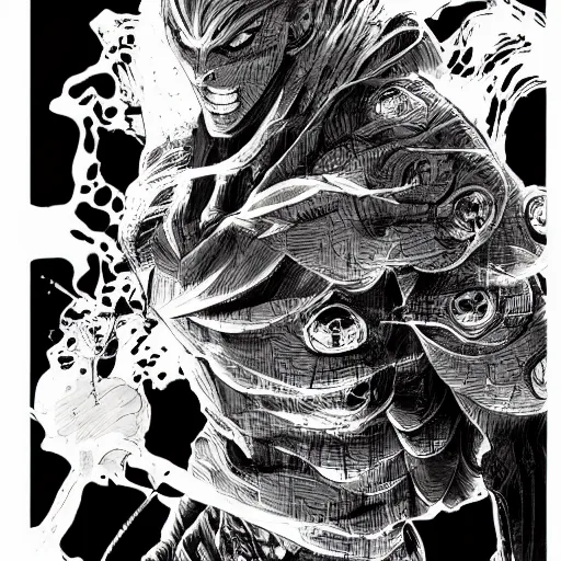 Image similar to carl urban from the boys, manga art, black and white, by kentaro miura, tsutomu nihei, range murata, lois van baarle, richly detailed, inked, beautiful, hyper realistic, trending on artstation