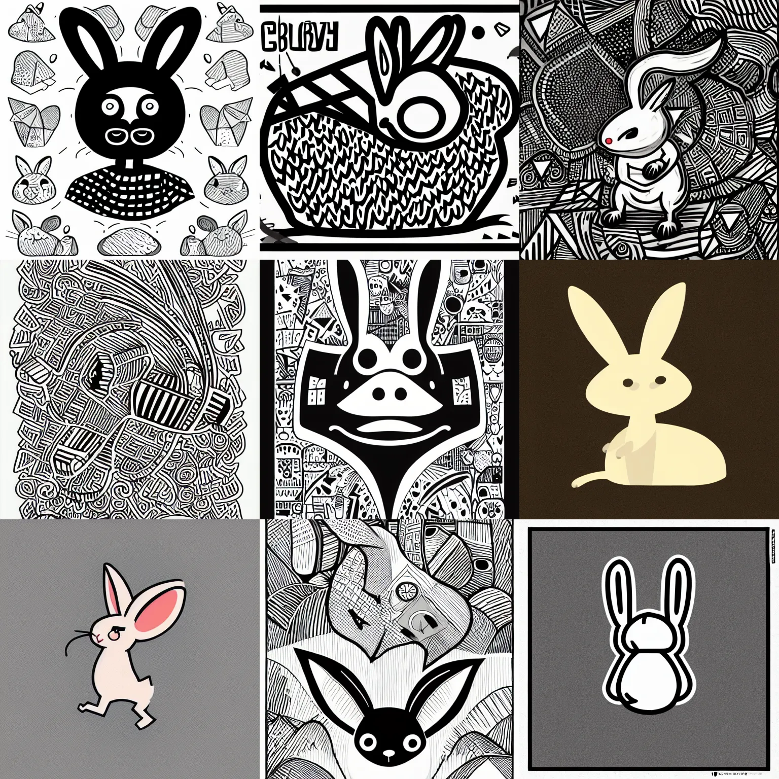 Prompt: detailed illustration pictogram of a crazy rabbit, bold lines, smooth curves, negative space is mandatory, svg, mcbess, behance, devianart, artstation, dribble, creary, ello, cgsociety, drawcrowd, pixiv, concept art world, our art corner, newgrounds, doodle addicts, penup