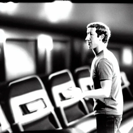 Image similar to 3 5 mm macro photograph of mark zuckerberg watch the original star wars in a movie theater