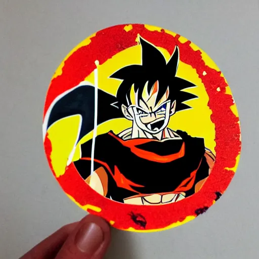 Image similar to die cut sticker, goku one piece style, splatter paint