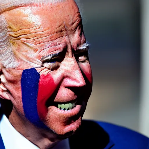 Image similar to Joe Biden with colorful clown makeup all over his face